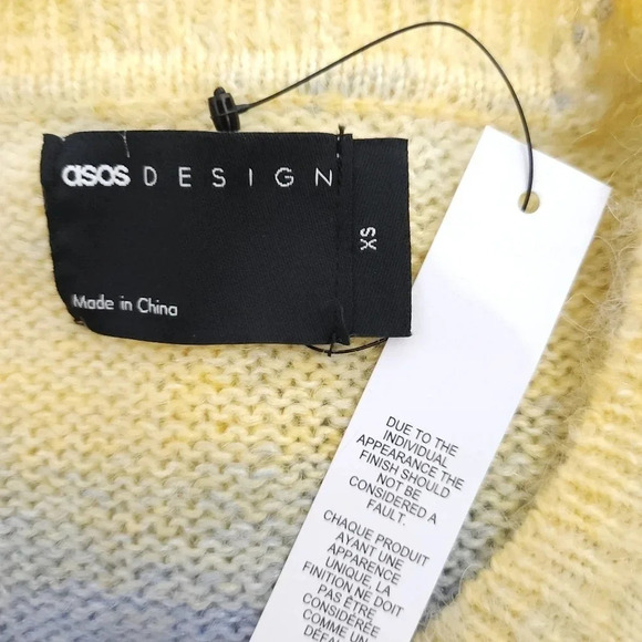 ASOS Fuzzy Sweater Yellow Blue Ombre Striped Long Sleeve Knit Pullover - Picture 5 of 7